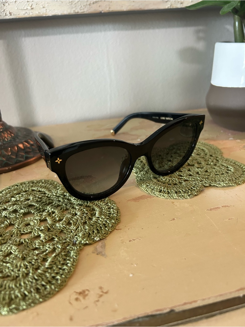 Louis Vuitton Black Cat-Eye Sunglasses with Gold Accents